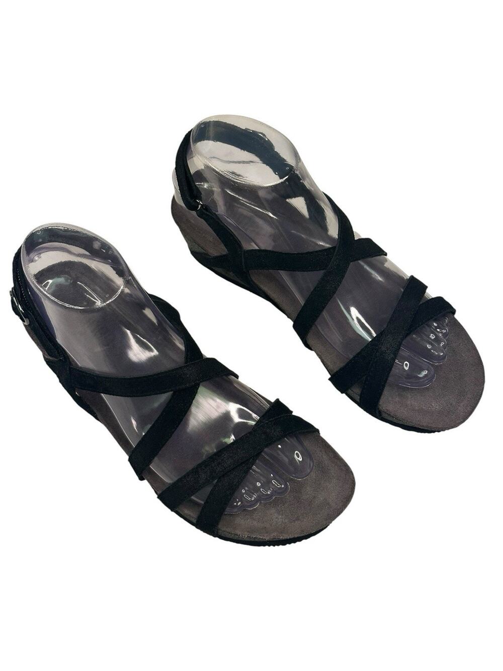 Munro Tarifa Strappy Wedge Sandal Black Stardust Leather Womens Size 8M New $195